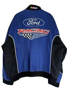 VINTAGE 90’S NASCAR FORD ESSEX RACING BLUE BOMBER COTTON TWILL JACKET MEN’S XXL